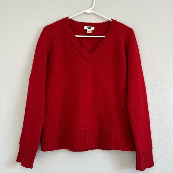 Old Navy 100% Lambswool Pullover Sweater V Neck Ribbed Sleeve Red Womens Sz XL - Picture 1 of 10